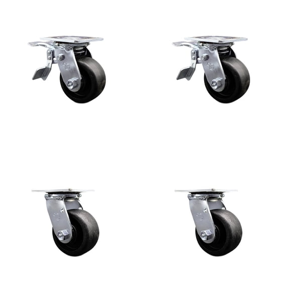 4 Inch Glass Filled Nylon Swivel Caster Set with Ball Bearing 2 Total Lock Brake