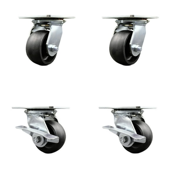 4 Inch Glass Filled Nylon Swivel Caster Set with Ball Bearings 2 Brakes SCC