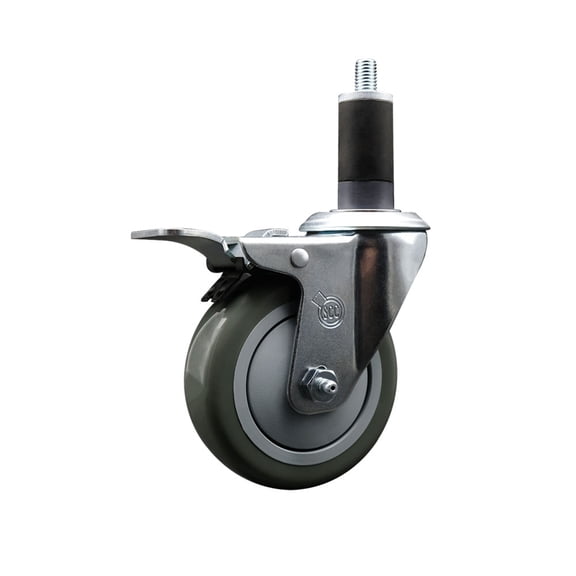 4 Inch Gray Poly Swivel 1-1/4 Inch Expanding Stem Caster Total Lock Brake SCC