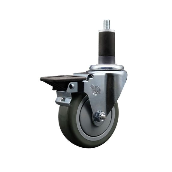 4 Inch Gray Poly Swivel 1-1/4 Inch Expanding Stem Caster with Brake SCC