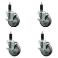 thumbnail image 1 of 4 Inch Gray Poly Swivel 1-1/8 Inch Expanding Stem Caster Set with Brake SCC, 1 of 2