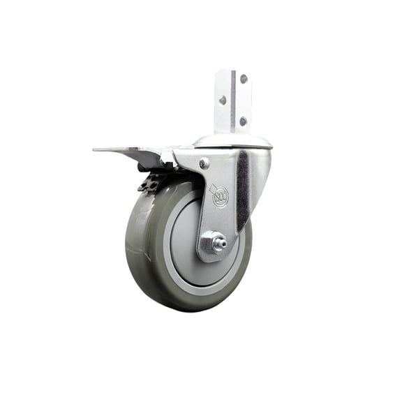 4 Inch Gray Poly Wheel Swivel 3/4 Inch Square Stem Caster with Total Lock Brake