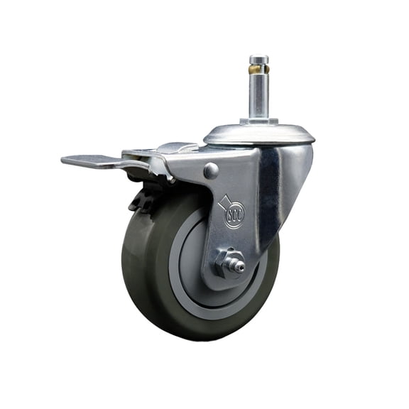 4 Inch Gray Poly Wheel Swivel 7/16 Inch Stem Caster with Total Lock Brake