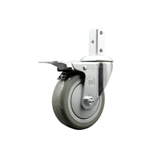 4 Inch Gray Poly Wheel Swivel 7/8 Inch Square Stem Caster with Total Lock Brake