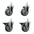thumbnail image 1 of 4 Inch Gray Polyurethane 12MM Threaded Stem Caster Set 2 Brakes SCC, 1 of 2