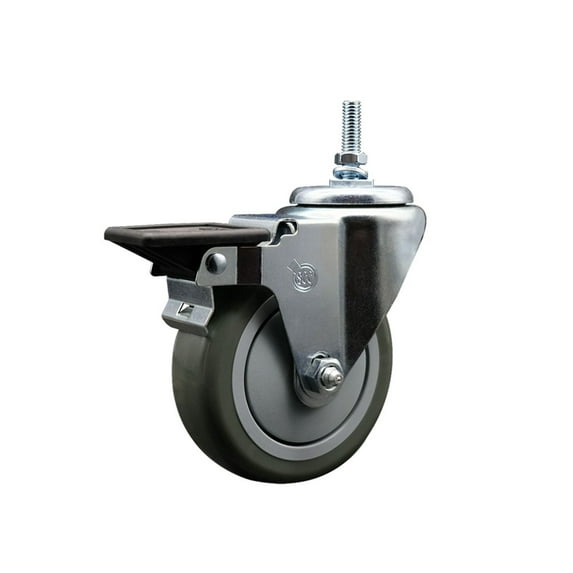 4 Inch Gray Polyurethane 12MM Threaded Stem Caster with Brake