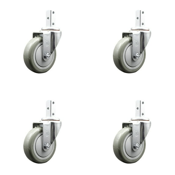 4 Inch Gray Polyurethane Wheel Swivel 3/4 Inch Square Stem Caster Set SCC
