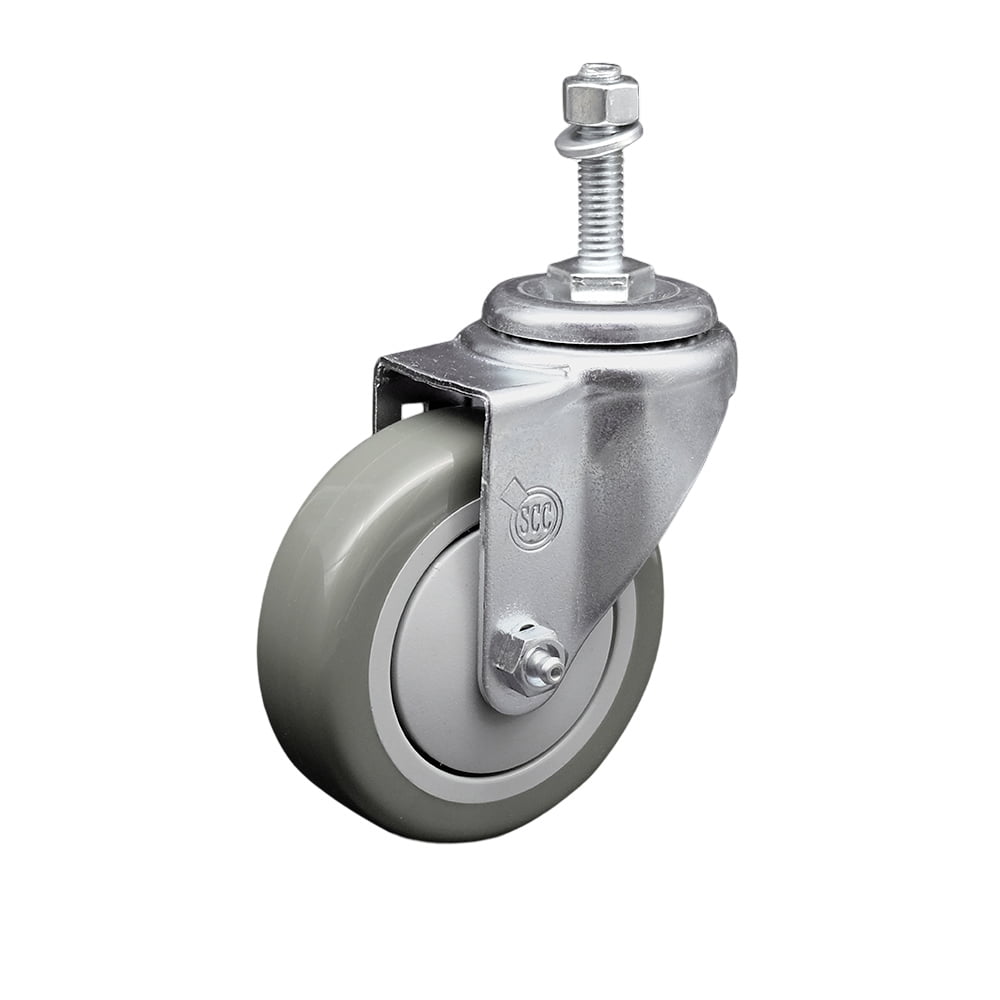 4 Inch Gray Polyurethane Wheel Swivel 3/8 Inch Threaded Stem Caster SCC