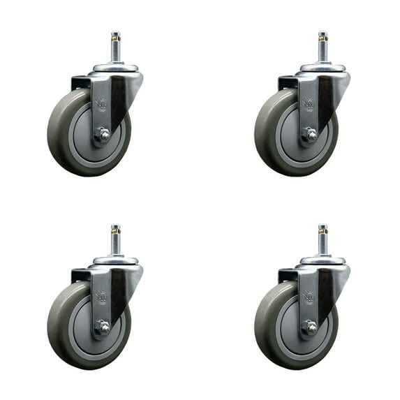 4 Inch Gray Polyurethane Wheel Swivel 7/16 Inch Grip Ring Stem Caster Set SCC