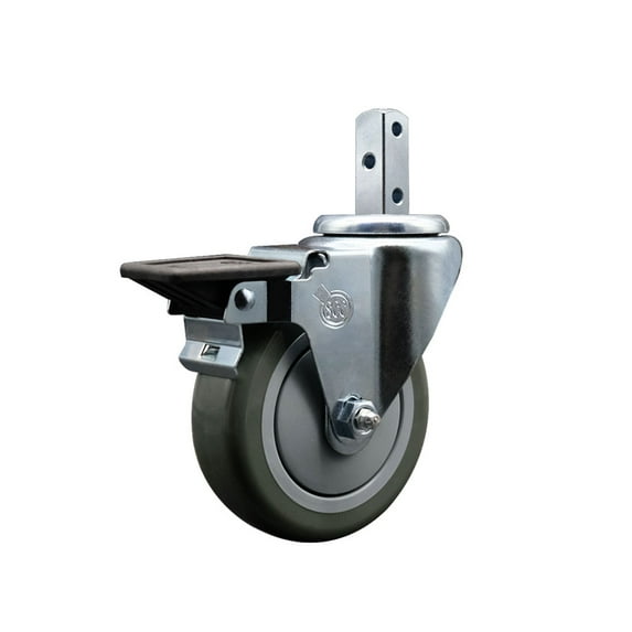 4 Inch Gray Polyurethane Wheel Swivel 7/8 Inch Square Stem Caster with Brake