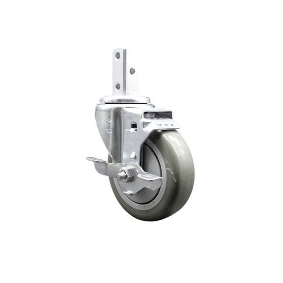 4 Inch Gray Polyurethane Wheel Swivel 7/8 Inch Square Stem Caster with Brake