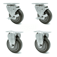 thumbnail image 1 of 4 Inch Gray Polyurethane Wheel Swivel Top Plate Caster Set with 2 Brake 2 Rigid, 1 of 2