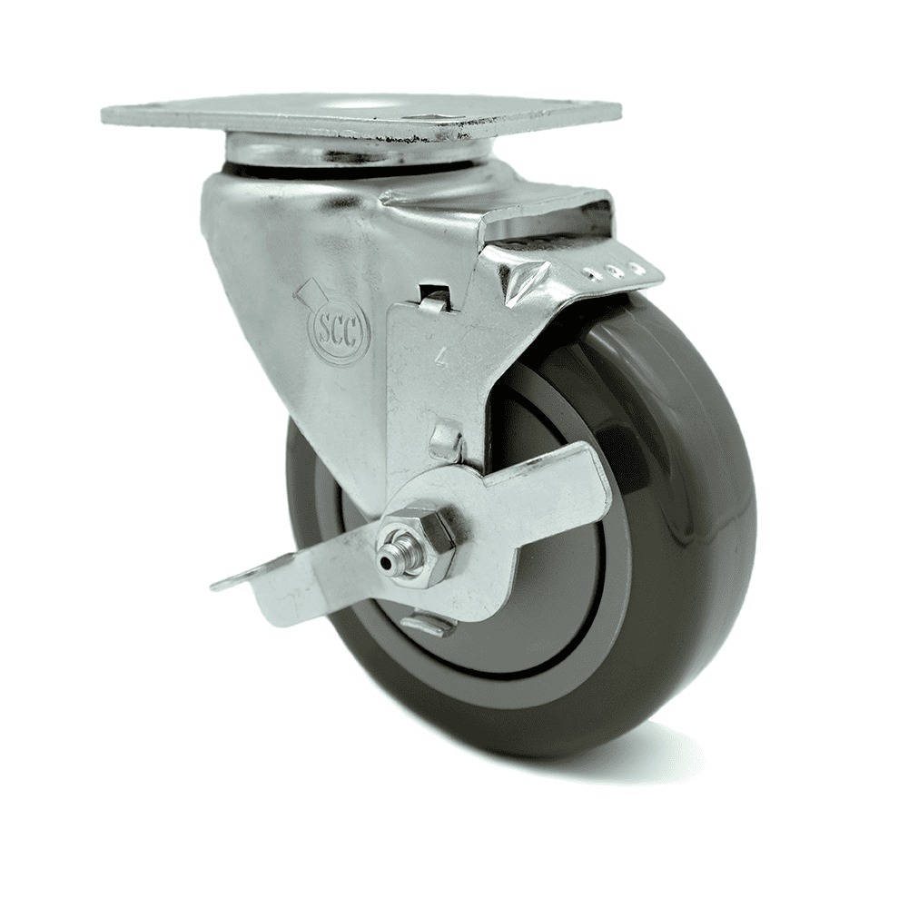 4 Inch Gray Polyurethane Wheel Swivel Top Plate Caster with Brake SCC