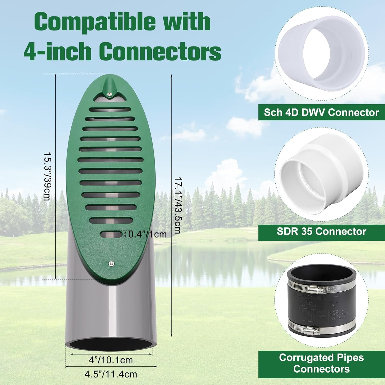 4 Inch Green Angled Yard Drain for Sump Pump & Downspout - Stagnant ...