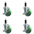 thumbnail image 1 of 4 Inch Green Poly Swivel 1-1/8 Inch Expanding Stem Caster Set with Brake SCC, 1 of 2