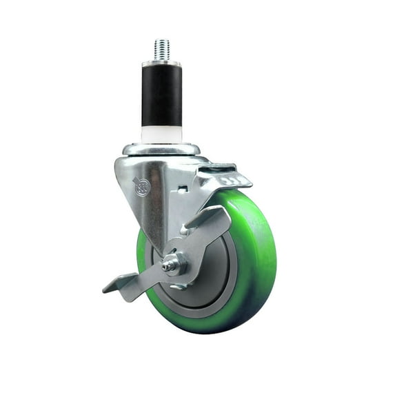 4 Inch Green Poly Swivel 1-3/8 Inch Expanding Stem Caster with Brake SCC