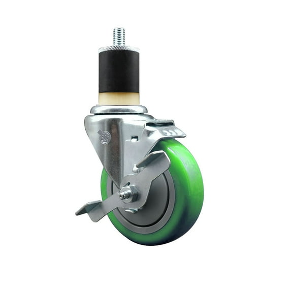 4 Inch Green Poly Swivel 1-7/8 Inch Expanding Stem Caster with Brake SCC