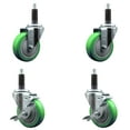 thumbnail image 1 of 4 Inch Green Poly Wheel Swivel 1 Inch Expanding Stem Caster Set 2 Brakes SCC, 1 of 2