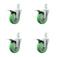 thumbnail image 1 of 4 Inch Green Poly Wheel Swivel 3/4 Inch Square Stem Caster Set Total Lock Brake, 1 of 2