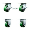 thumbnail image 1 of 4 Inch Green Poly on Cast Iron Caster Set 2 Brakes/Swivel Locks and 2 Rigid SCC, 1 of 2