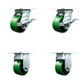 thumbnail image 1 of 4 Inch Green Poly on Cast Iron Caster Set with Ball Bearing 2 Brakes and 2 Rigid, 1 of 2