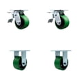 thumbnail image 1 of 4 Inch Green Poly on Cast Iron Caster Set with Ball Bearings 2 Brakes 2 Rigid, 1 of 2