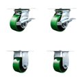 thumbnail image 1 of 4 Inch Green Poly on Cast Iron Caster Set with Roller Bearing 2 Brakes 2 Rigid, 1 of 2