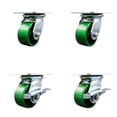 thumbnail image 1 of 4 Inch Green Poly on Cast Iron Swivel Caster Set with Ball Bearings 2 Brakes SCC, 1 of 2