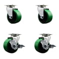 thumbnail image 1 of 4 Inch Green Poly on Cast Iron Swivel Caster Set with Roller Bearings 2 Brakes, 1 of 2