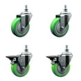 thumbnail image 1 of 4 Inch Green Polyurethane ½ Inch Threaded Stem Caster Set 2 Brakes SCC, 1 of 2