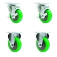 thumbnail image 1 of 4 Inch Green Polyurethane Swivel Top Plate Caster Set with 2 Brakes 2 Rigid SCC, 1 of 2