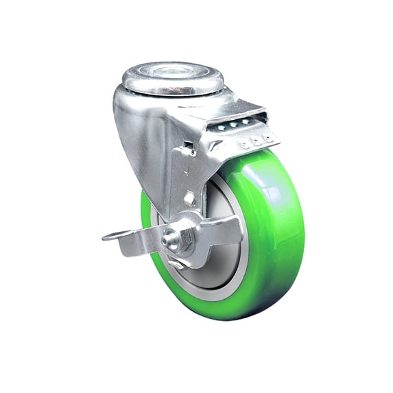 4 Inch Green Polyurethane Wheel Swivel Bolt Hole Caster with Brake SCC