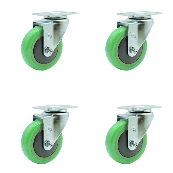 4 Inch Green Polyurethane Wheel Swivel Top Plate Caster Set Service Caster
