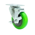 thumbnail image 1 of 4 Inch Green Polyurethane Wheel Swivel Top Plate Caster with Brake, 1 of 2