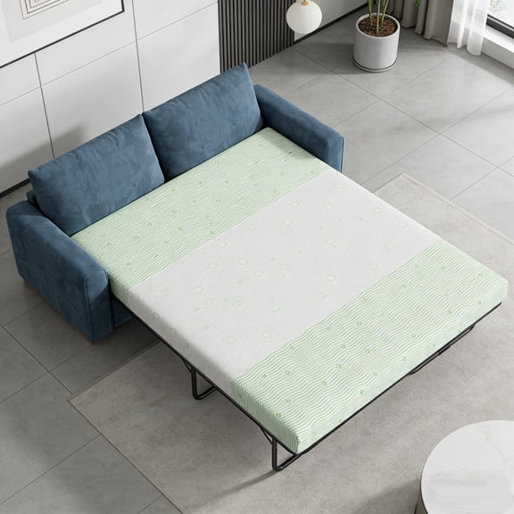 4 Inch Green Tea Gel Memory Foam Mattress, Queen Size, Foldable Replacement Mattress for Pull Out Sofa Bed, RV, Boat, Guest Bed, Removable Washable Cover, CertiPUR-US Certified,(Sofa Not Included)