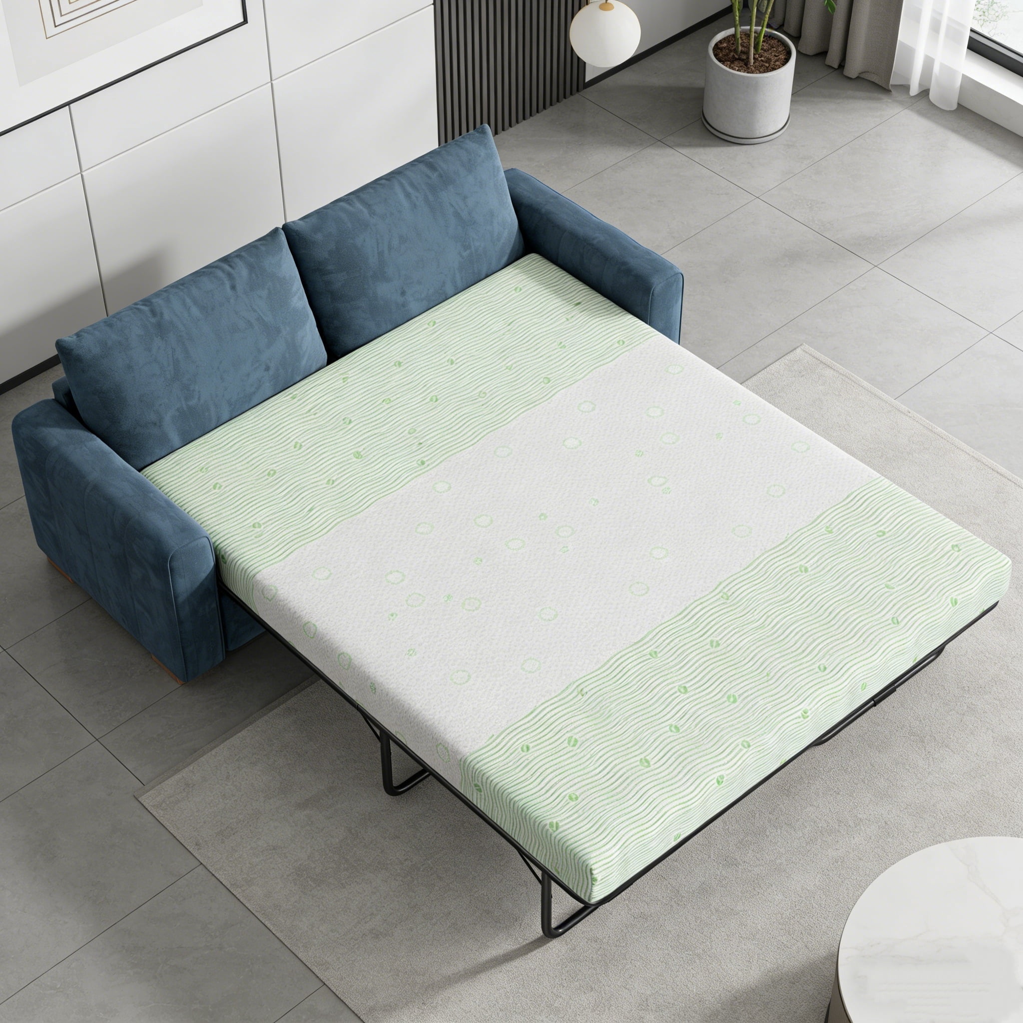 4 Inch Green Tea Gel Memory Foam Mattress, Queen Size, Foldable Replacement Mattress for Pull Out Sofa Bed, RV, Boat, Guest Bed, Removable Washable Cover, CertiPUR-US Certified,(Sofa Not Included)