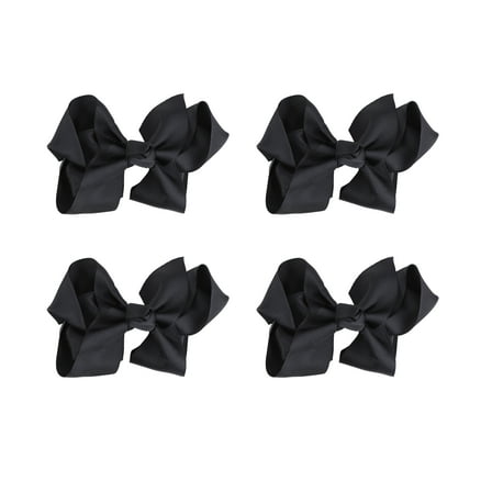 4 Inch Grosgrain Hair Bow for Girls (Set of 4) (Black)