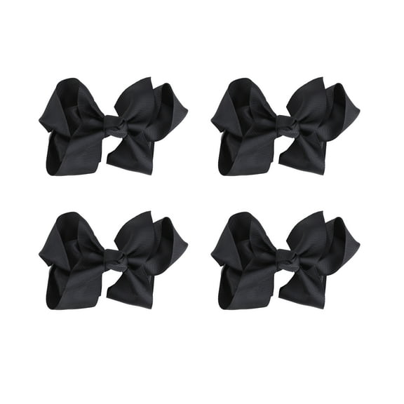 4 Inch Grosgrain Hair Bow for Girls (Set of 4) (Black)