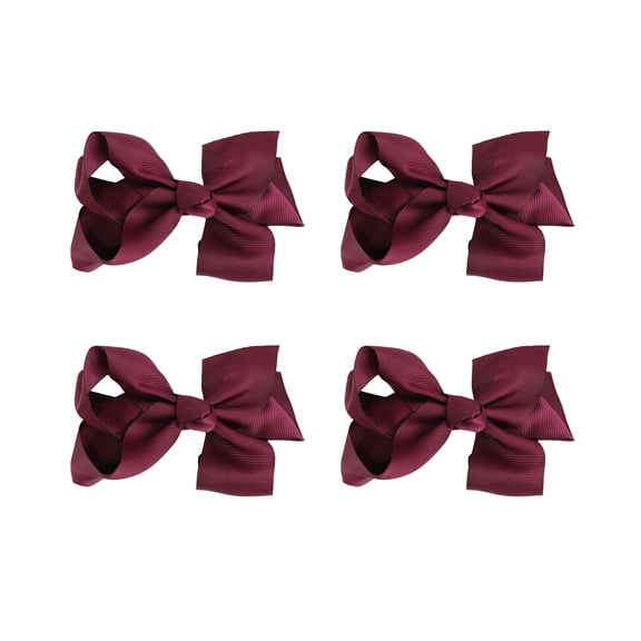 4 Inch Grosgrain Hair Bow for Girls (Set of 4) (Burgundy)