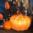 thumbnail image 1 of 4 Inch, Halloween Pumpkin Decor Fall Thanksgiving Pumpkin Light Decorations Pumpkin Prop with LED Light,Lighted Pumpkin with Spooky Face Halloween Pumpkin Decorations Party Favor Gifts (Yellow), 1 of 3