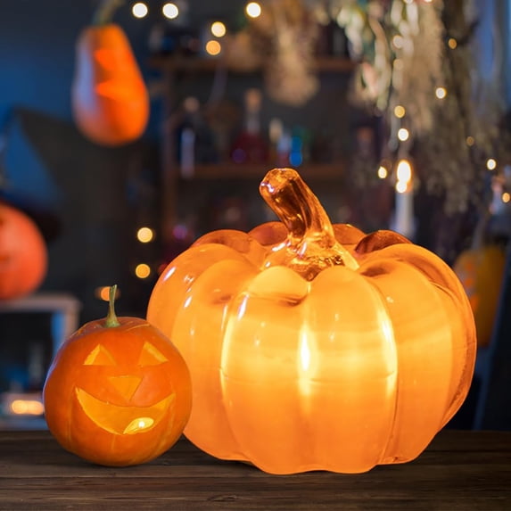 4 Inch, Halloween Pumpkin Decor Fall Thanksgiving Pumpkin Light Decorations Pumpkin Prop with LED Light,Lighted Pumpkin with Spooky Face Halloween Pumpkin Decorations Party Favor Gifts (Yellow)