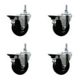 thumbnail image 1 of 4 Inch Hard Rubber 3/8 Inch Threaded Stem Caster Set with Brake, 1 of 2