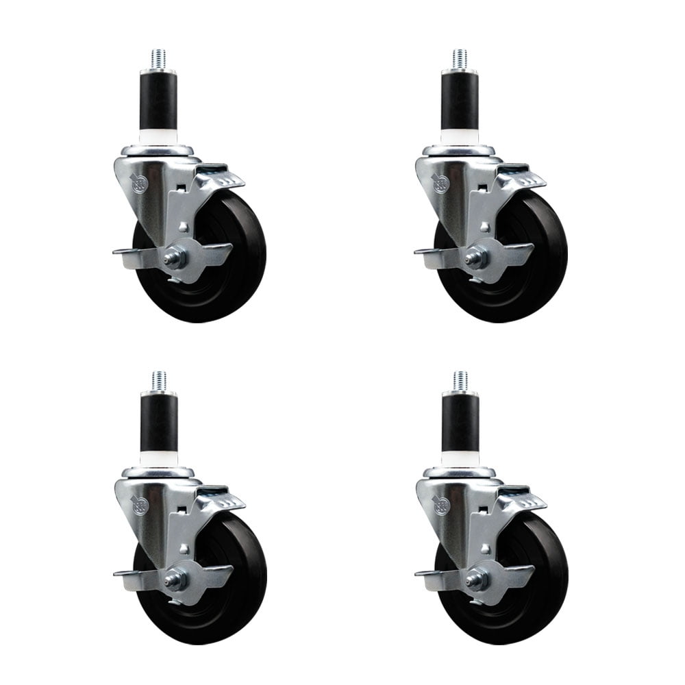 4 Inch Hard Rubber Swivel 1-3/8 Inch Expanding Stem Caster Set with ...