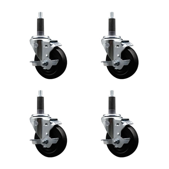 4 Inch SS Hard Rubber Swivel 1 Inch Expanding Stem Caster Set with Brake SCC