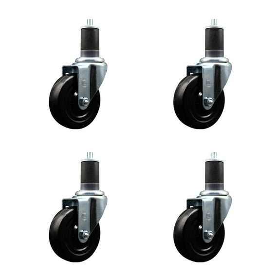 4 Inch Hard Rubber Wheel Swivel 1-5/8 Inch Expanding Stem Caster Set SCC