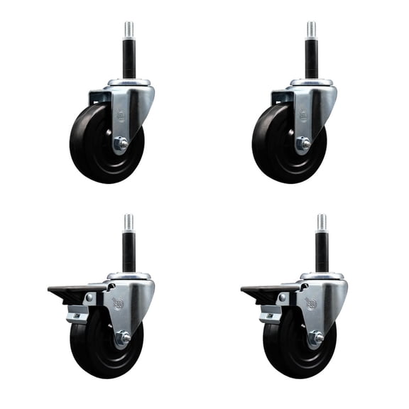 4 Inch Hard Rubber Wheel Swivel 3/4 Inch Expand Stem Caster Set 2 Brakes SCC