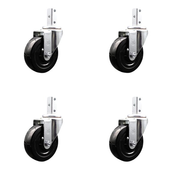 4 Inch Hard Rubber Wheel Swivel 3/4 Inch Square Stem Caster Set Service Caster