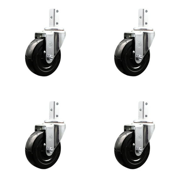 4 Inch Hard Rubber Wheel Swivel 3/4 Inch Square Stem Caster Set Service Caster