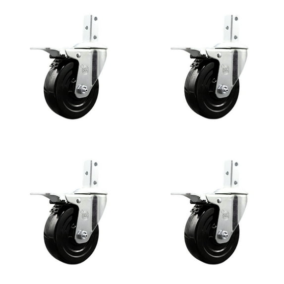4 Inch Hard Rubber Wheel Swivel 3/4 Inch Square Stem Caster Set Total Lock Brake