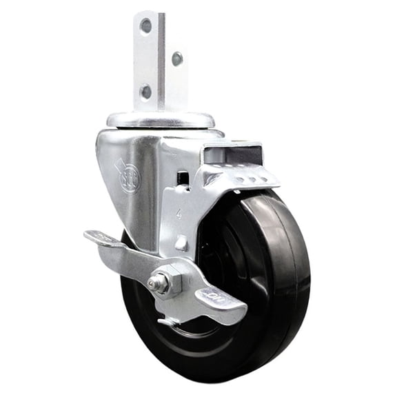 4 Inch Hard Rubber Wheel Swivel 3/4 Inch Square Stem Caster with Brake SCC